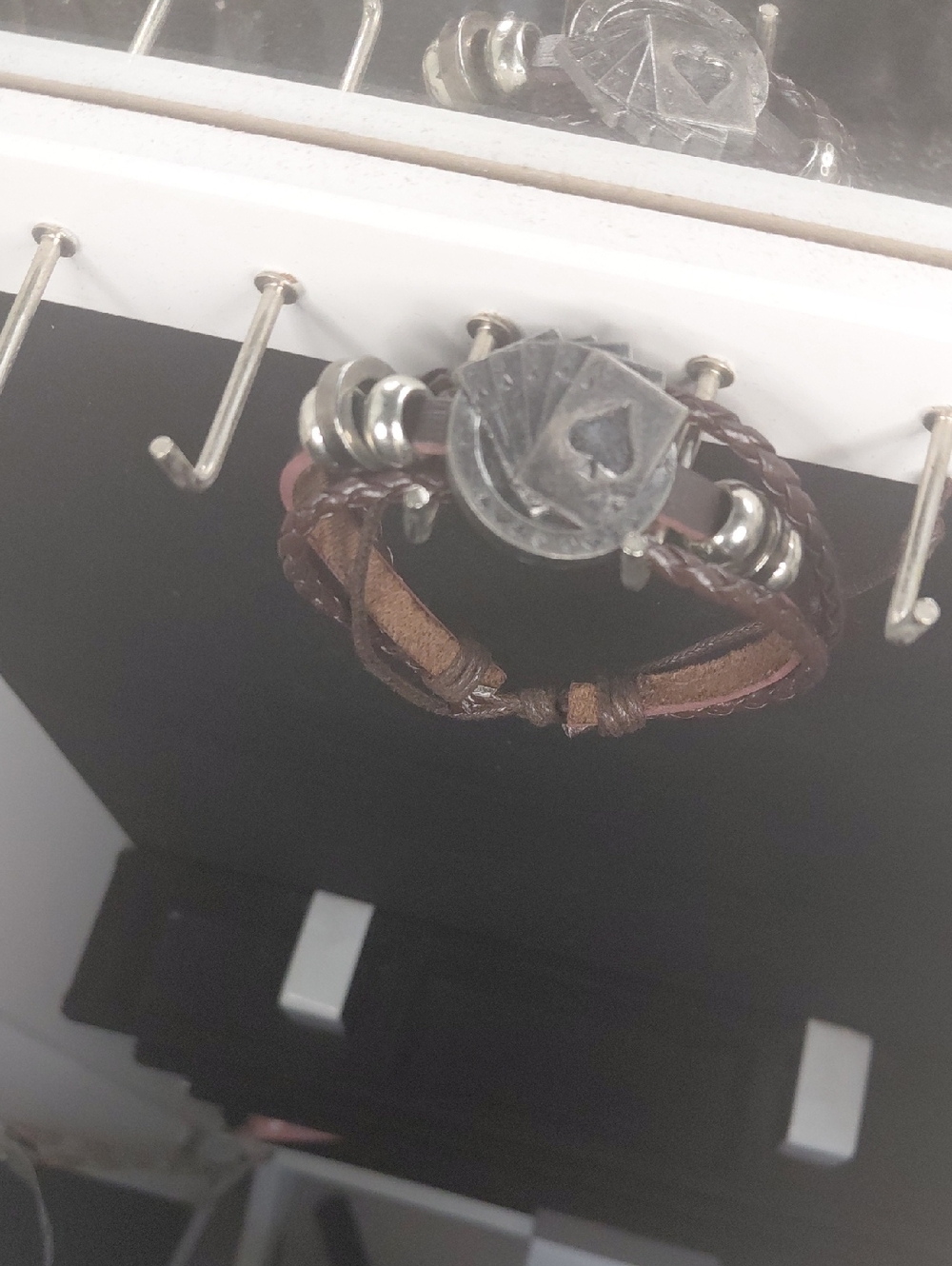 Leather Braided Multistrand Bracelet with Metal Ace Charm
